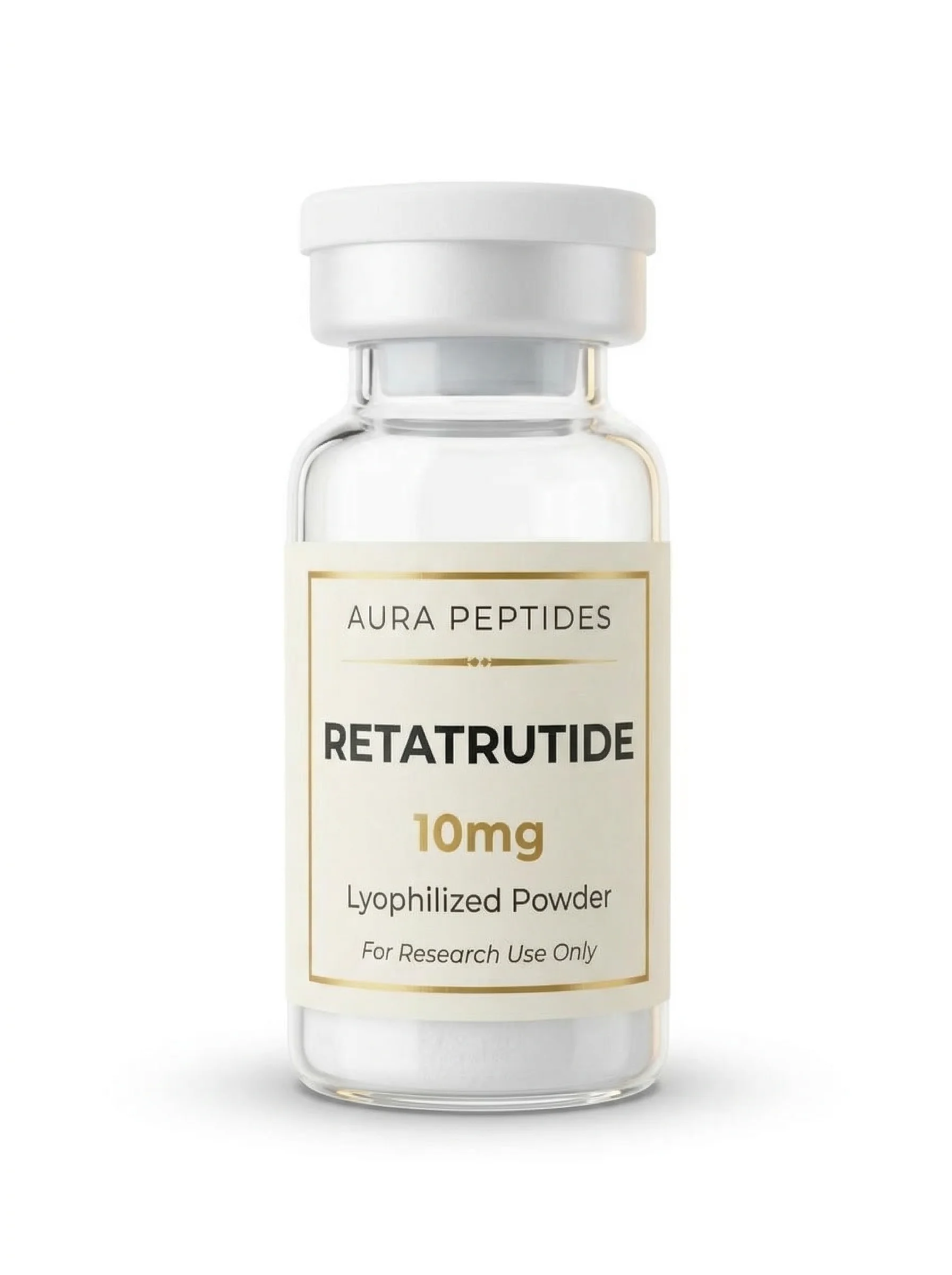 Retatrutide 10mg premium research peptide vial - 99.8% HPLC verified purity - Aura Peptides Europe